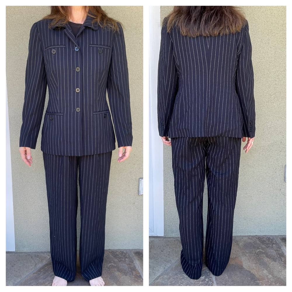 Escada vintage 90s pinstripe navy pant suit